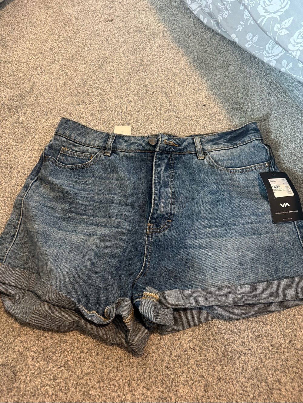 RVCA Women's Blue Washed Denim Roll Cuff Shorts